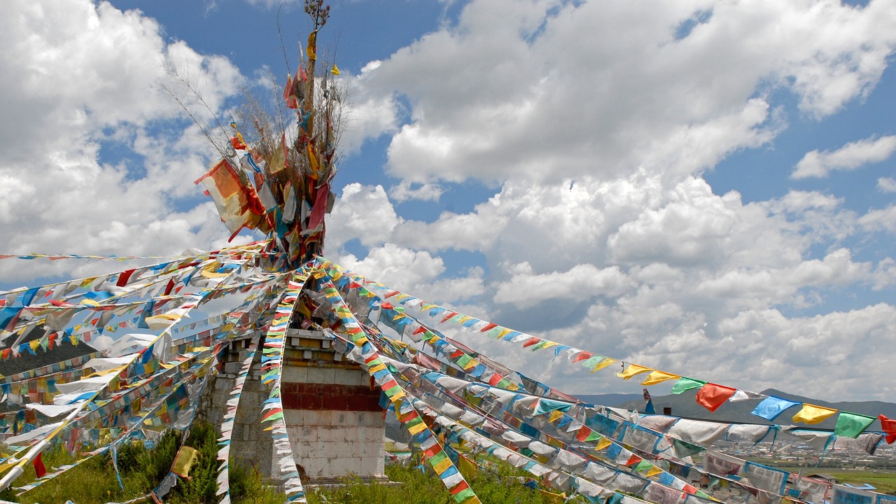 prayer flags, tibet, nature